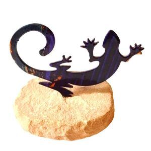 Chameleon Lizard‎ Multicoloured Ornament Mounted on a Sandstone Block Boho